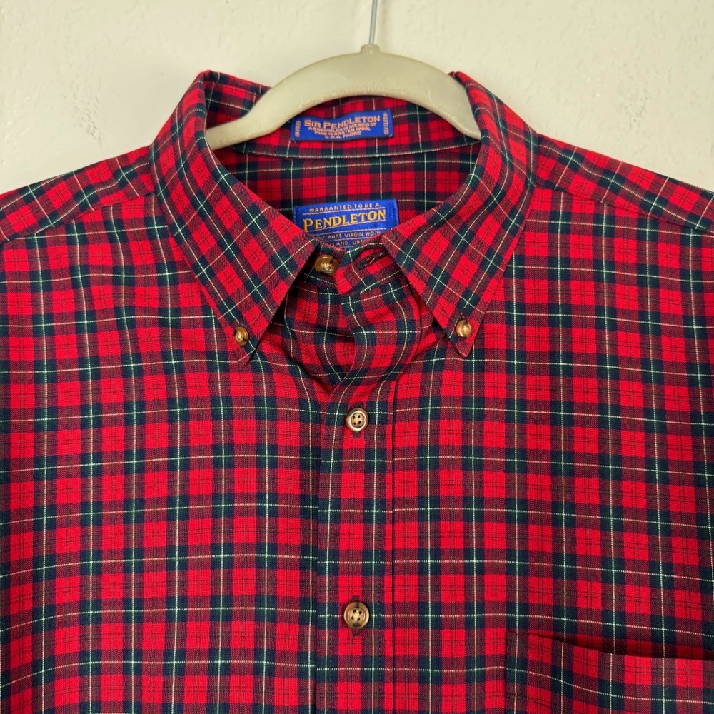 Vintage Sir Pendleton wool ruthven tartan plaid red button down shirt L - Picture 4 of 11